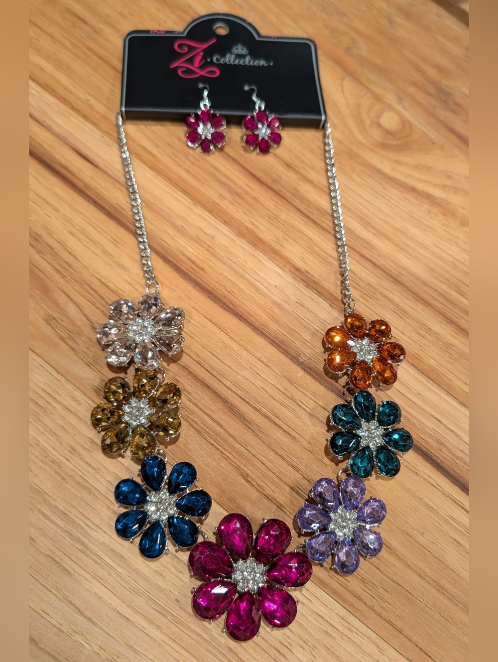 Paparazzi Zi Multicolor Floral Crystal Necklace & Earrings Set